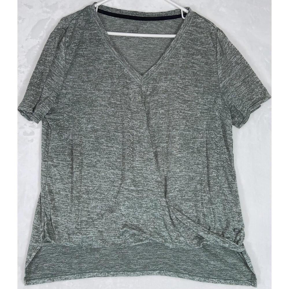 Calvin Klein Performance Plus Size XL Draped Top Black Heather V neck Hi Lo Hem